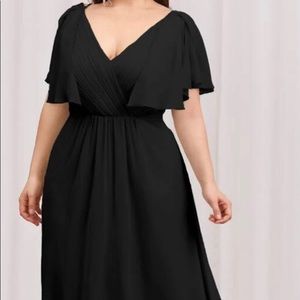 Long Black Chiffon Front Flutter Formal Dress 🖤